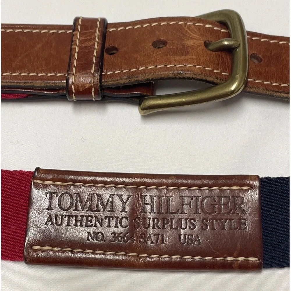 Vintage 90s Tommy Hilfiger Belt ‎ Red Blue Authentic Surplus Mens Size 34 USA